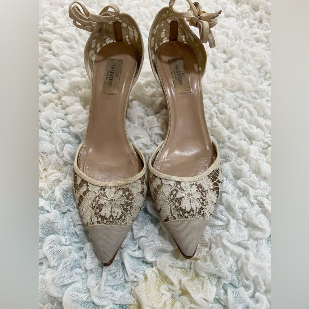 Valentino Garavani Sz. 40 Ivory Scarpe Lace Up Platform Espadrille Wedge Sandal
